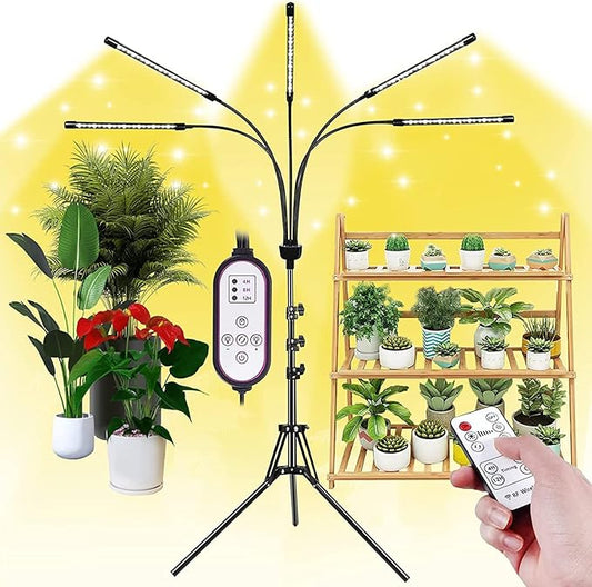 KEELIXIN 5-Head Adjustable LED Lights, Full Spectrum Grow Lamp with Timer, Warm White Light for Indoor Plants