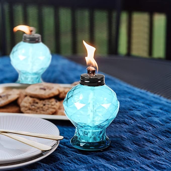 4 Pack Glass Table Torch,Citronella Glass Table Top Torches with Wick and Cap for Outdoor, Refillable Torches Landscape Lanterns Torches for Yard Patio Garden,Party Decor