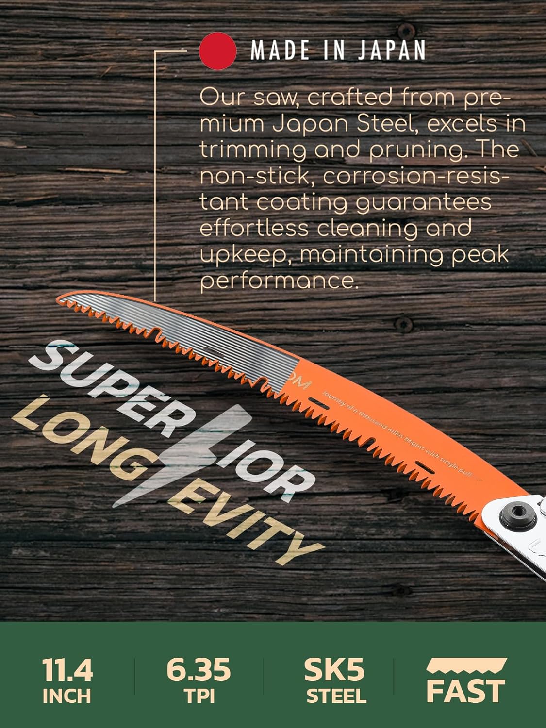 LAGOM Folding Camp Saw for Cutting Branches, 11.4" Curved Blade | SK5 Steel, Ergonomic Handle, One-Hand Use, Secure Lock | Foldable Pruning Tool for Camping, Gardening, Survival, Kayaking, Outdoors