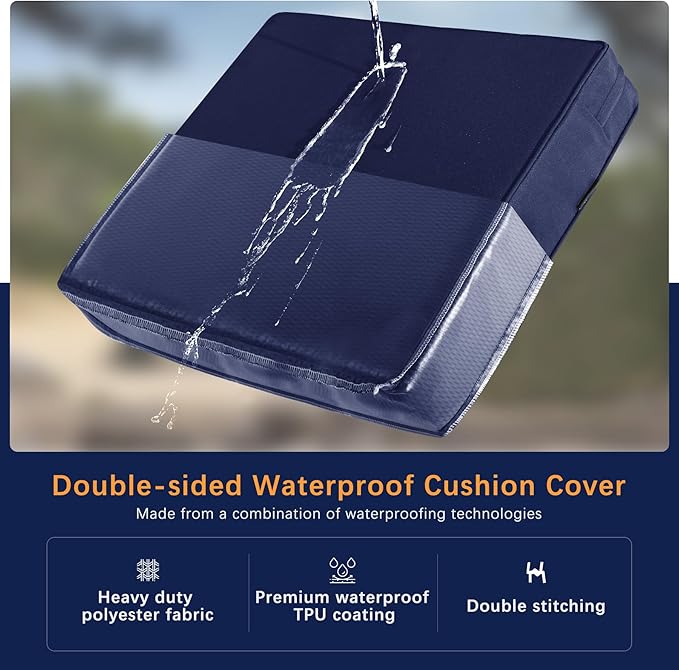 Favoyard Outdoor Seat Cushion Set 19 x 19 Inch Waterproof & Fade Resistant Patio Furniture Cushions with Removable Cover Deep Seat & Back Cushion with Handle and Adjustable Straps for Chair Sofa Couch