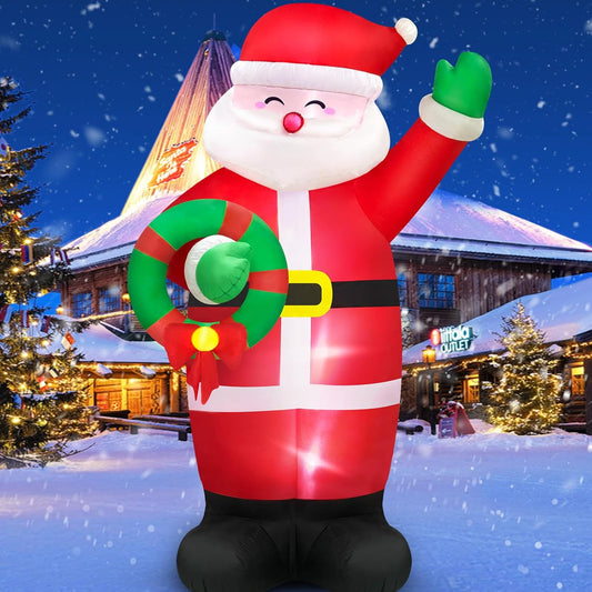 MICOCAH 8 FT Huge Christmas Inflatables Santa Claus Holding Garland Outdoor Decorations, Build in LEDs & Tethers Stakes Giant Inflatable Santa Blow Up Yard Décor for Holiday Xmas Indoor Patio Lawn
