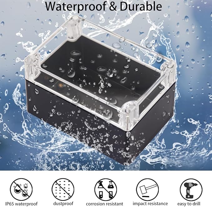 Project Box IP65 Waterproof Junction Box ABS Plastic Black Electrical Boxes DIY Electronic Project Case Power Enclosure Clear Cover 6.22"x3.54"x2.36"