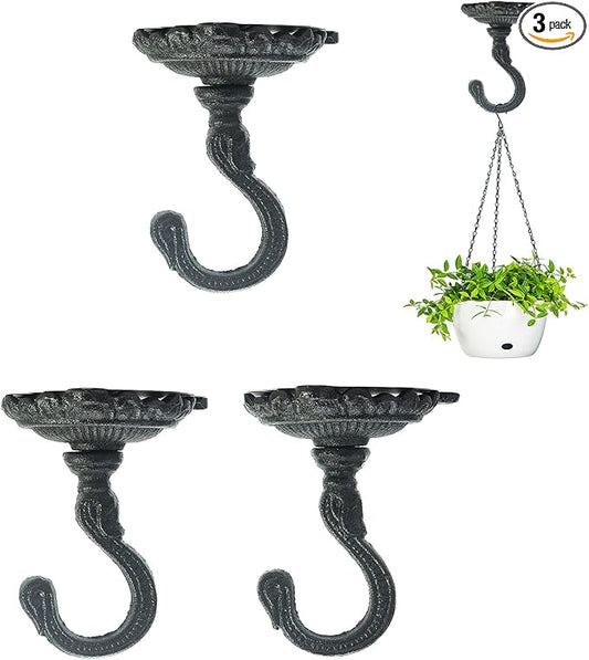 Sungmor 3PC Wall Mount Ceiling Hooks, Cast Iron Plant Bracket, Heavy Duty Plant Hook Hanger, Decorative Vintage Hooks for Hanging Planters, Bird Feeders, Lanterns, Wind Chimes
