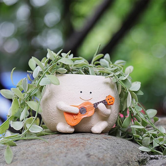 Face Planter Pots for Indoor Plants Cute Guitar Plant Pot, Smiley Face Flower Pots Succulents Planter Gift Ideal for Mother and Christmas (S)