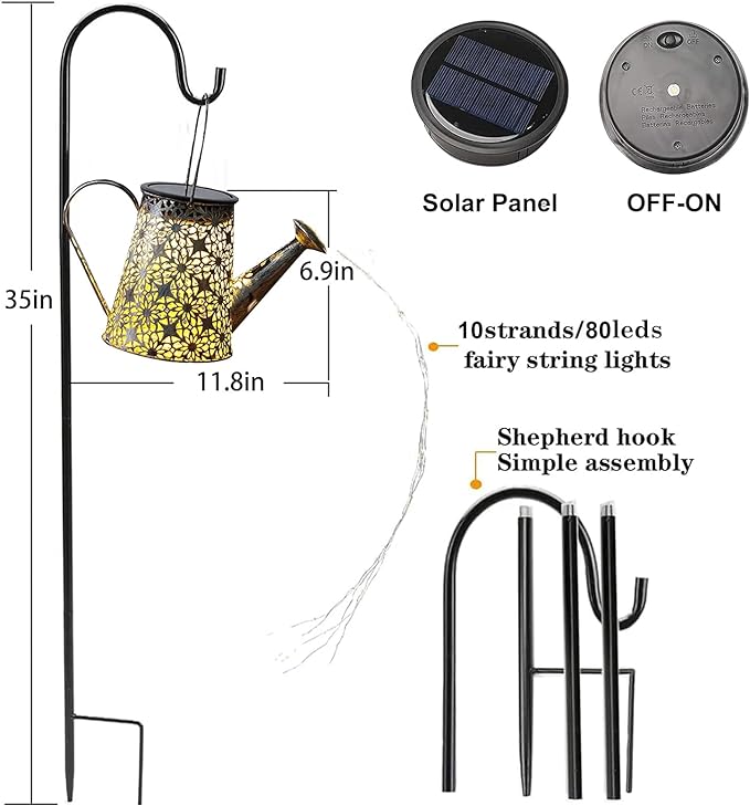 VOOKRY Watering Can with Lights, Large Hanging Solar Lights Outdoor Waterproof, Decorative Retro Metal Solar Garden Decor for Patio Yard Porch Lawn Landscape Gardening Gifts for Mom Grandma Women