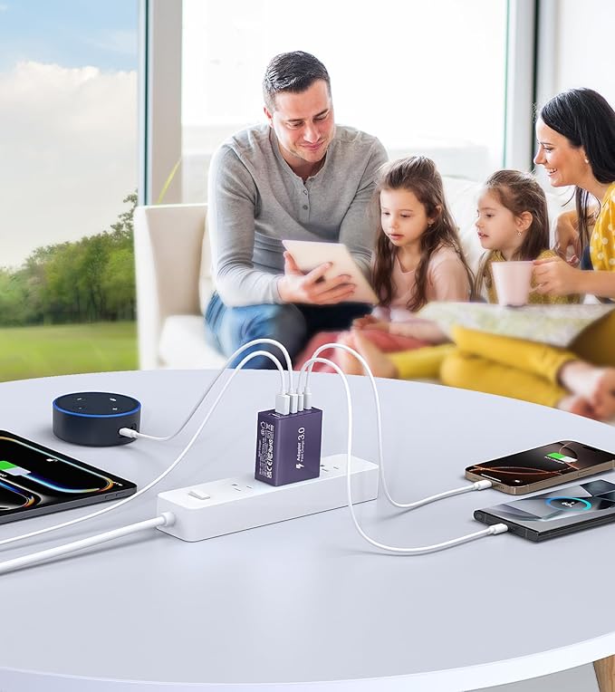[2-Pack] USB C Wall Charger, 50W Charger Block 5-Port PD Fast Charging Blocks,Multiport 2USB C+3USB A Plug,Type C Power Adapter Brick Cube for iPhone 16/15/14/13/Pro,Samsung,for Switch（Purple）