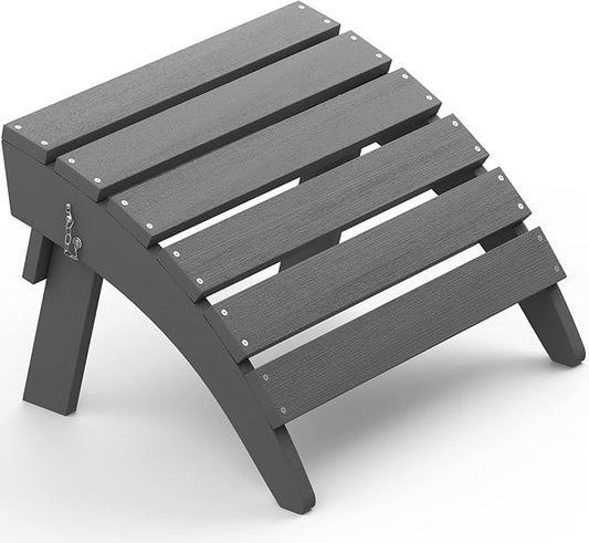 SERWALL Folding Adirondack Ottoman for Adirondack Chair, No-Assembly Weather Resistance Outdoor Footstool, High Impact Polystyrene Folding Adirondack Footrest, Gray