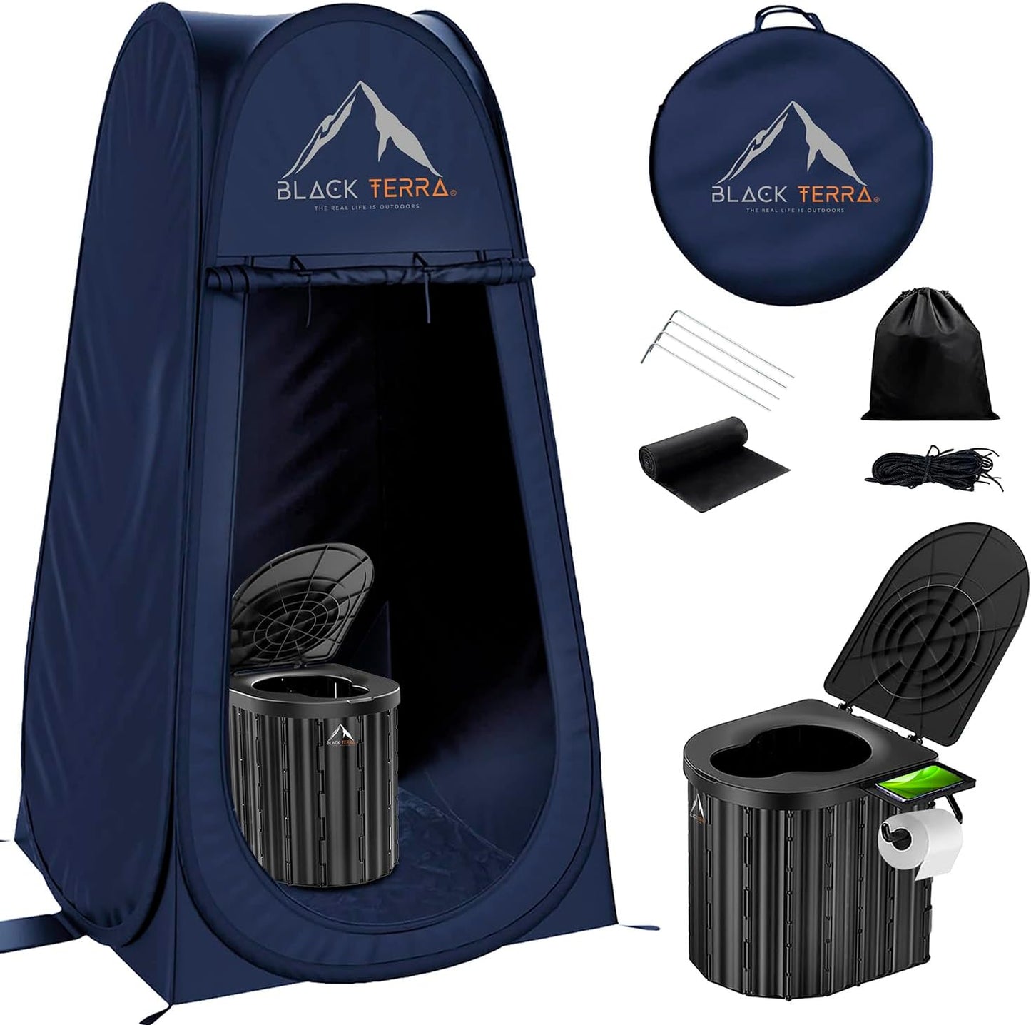 BlackTerra Portable Toilet for Adults - Portable Toilet for Camping Privacy Outdoor Bathroom Tent XL Portable Toilet Set for Adults