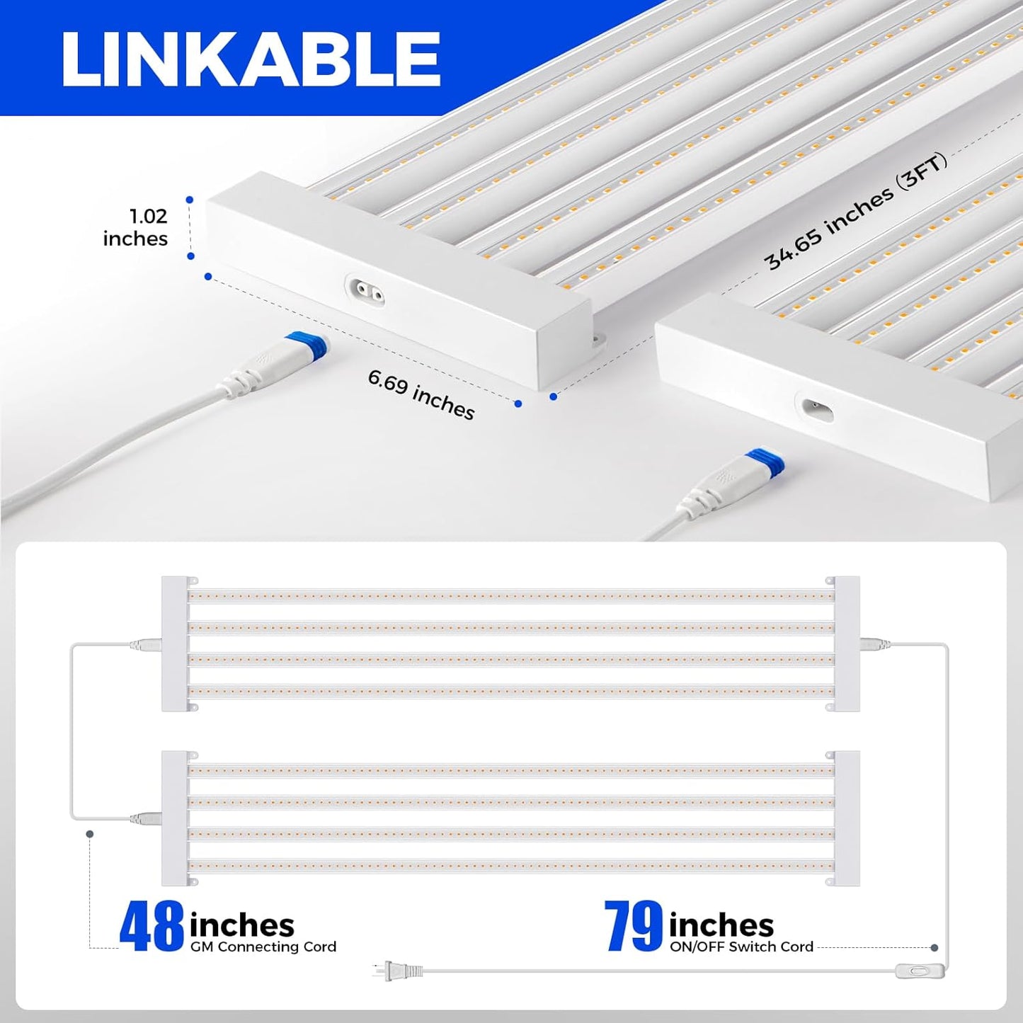 Barrina TX-L63 3FT LED Grow Light, 126W (2 x 63W), 4 Panels Wider Coverage, Full Spectrum, High PPFD, Super Bright, Linkable, Hanging Fixture, Plant Stand with Grow Light for Indoor Seeding, 2 Packs