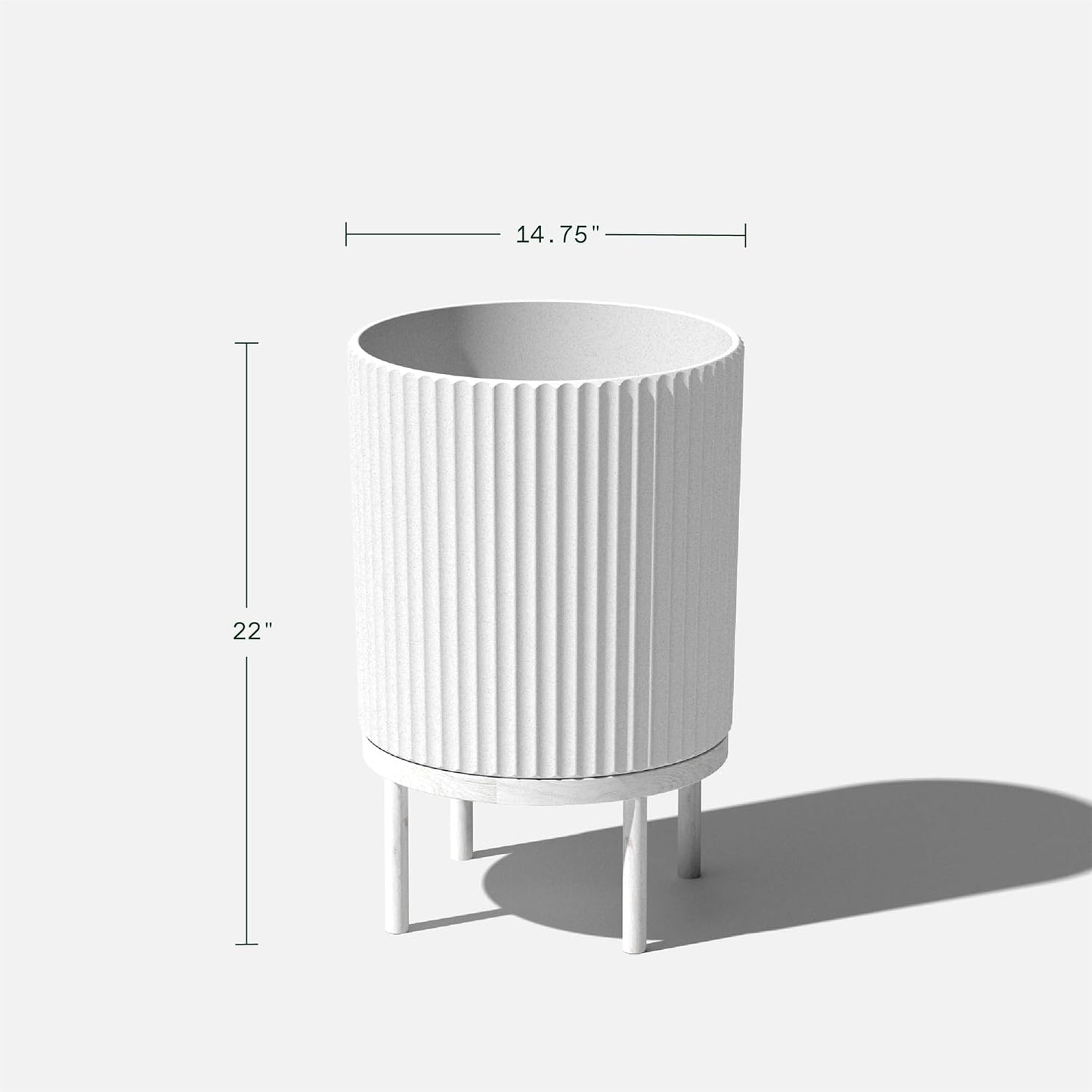 Veradek Demi Series Round Planter w/Stand for Porch/Patio | Durable Plastic-Stone Composite & Wooden Stand | Modern Décor for Tall Plants, Flowers