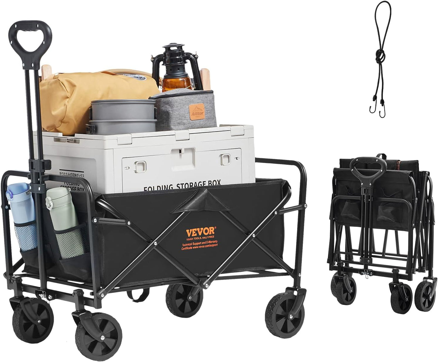 VEVOR Collapsible Folding Wagon Cart, 220lbs Heavy Duty Wagons Carts Foldable with Wheels, Outdoor Portable Garden Cart Utility Wagon for Groceries Camping Sports with Large Capacity & Drink Holder