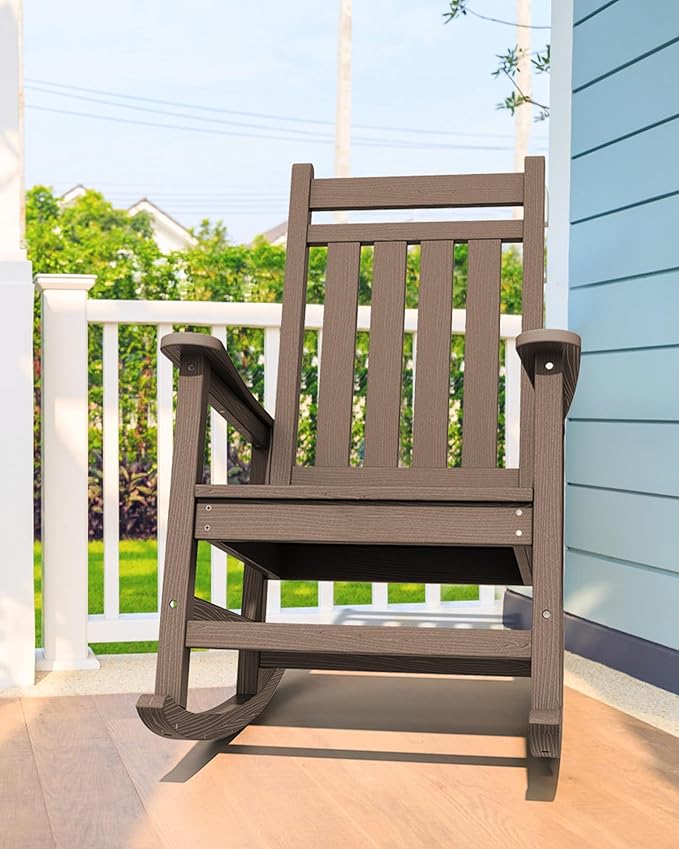 SERWALL Outdoor Rocking Chair Set of 2, HDPE Rocking Chairs for Adult, All Weather Porch Rockers for Lawn Garden, Coffee