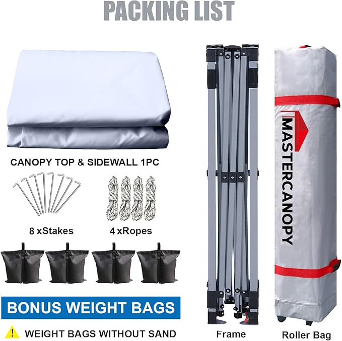 MASTERCANOPY Durable Pop-up Canopy Tent with 1 Sidewall (10'x10',White)