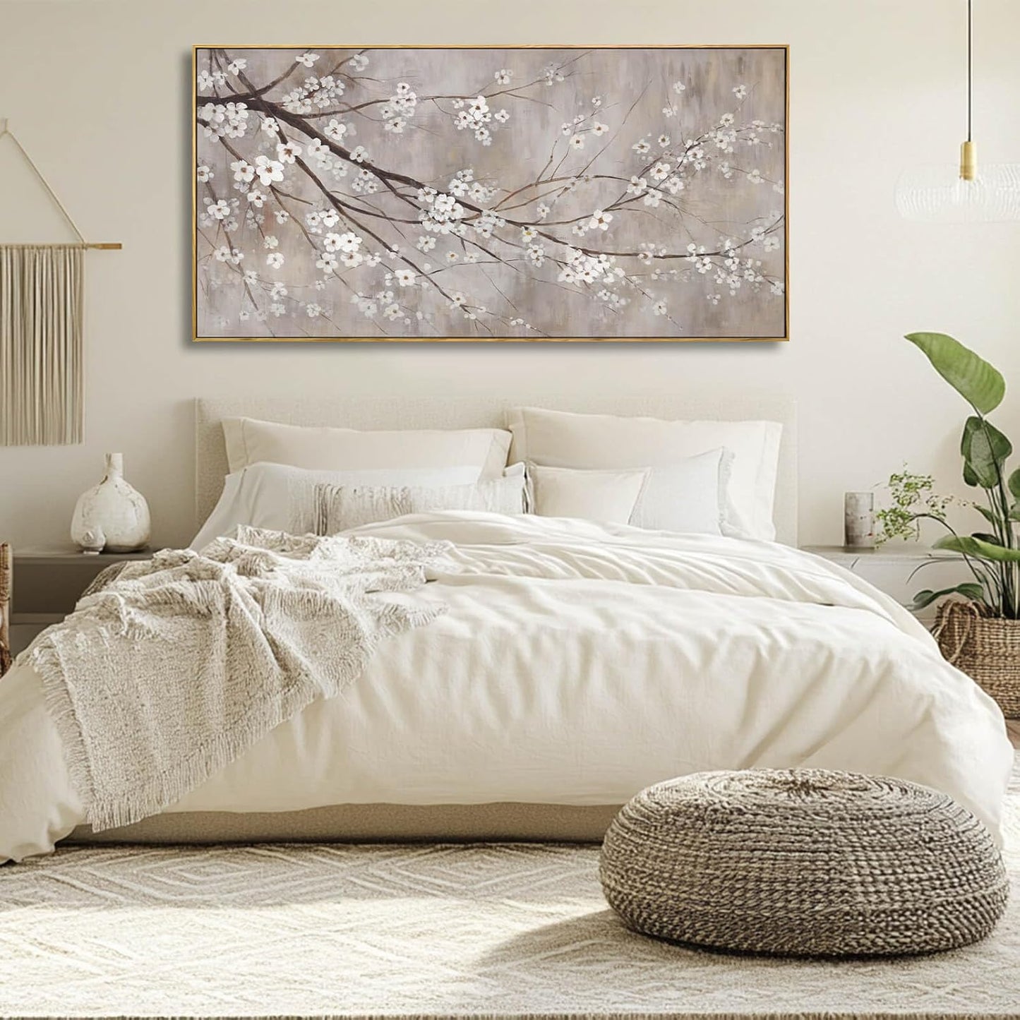 XIANSHOU Plum blossom Wall Decor White Flowers Painting on Canvas Nature Wall Art for Bedroom 24"x 48" Wall Decorations for Living Room Office