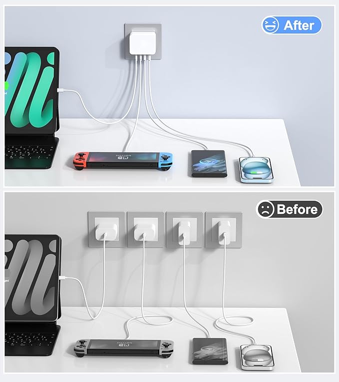 USB C Charger Block Thin Flat 40W 4-Port Wall Charger 2-Pack Type C Fast Charger Cube, PD&QC Wall Plug Power Adapter Compatible for iPhone 16/16 Pro/15/15 Pro/14/13, iPad, Airpods, iwatch, Samsung