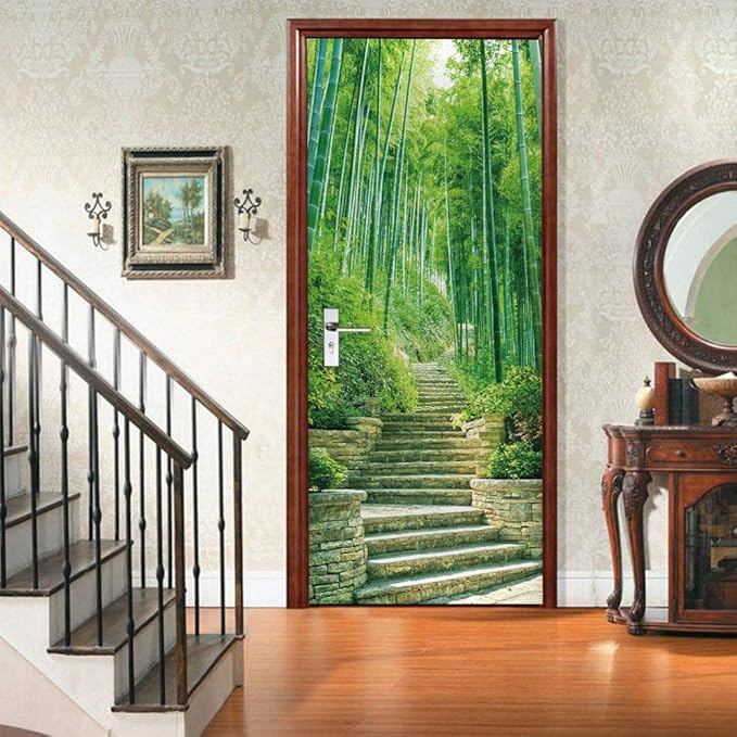 3D Door Stickers Murals - Bamboo - Peel and Stick Wallpaper - Self-Adhesive Removable PVC Waterproof Door Poster - 34.6" x 78.7"
