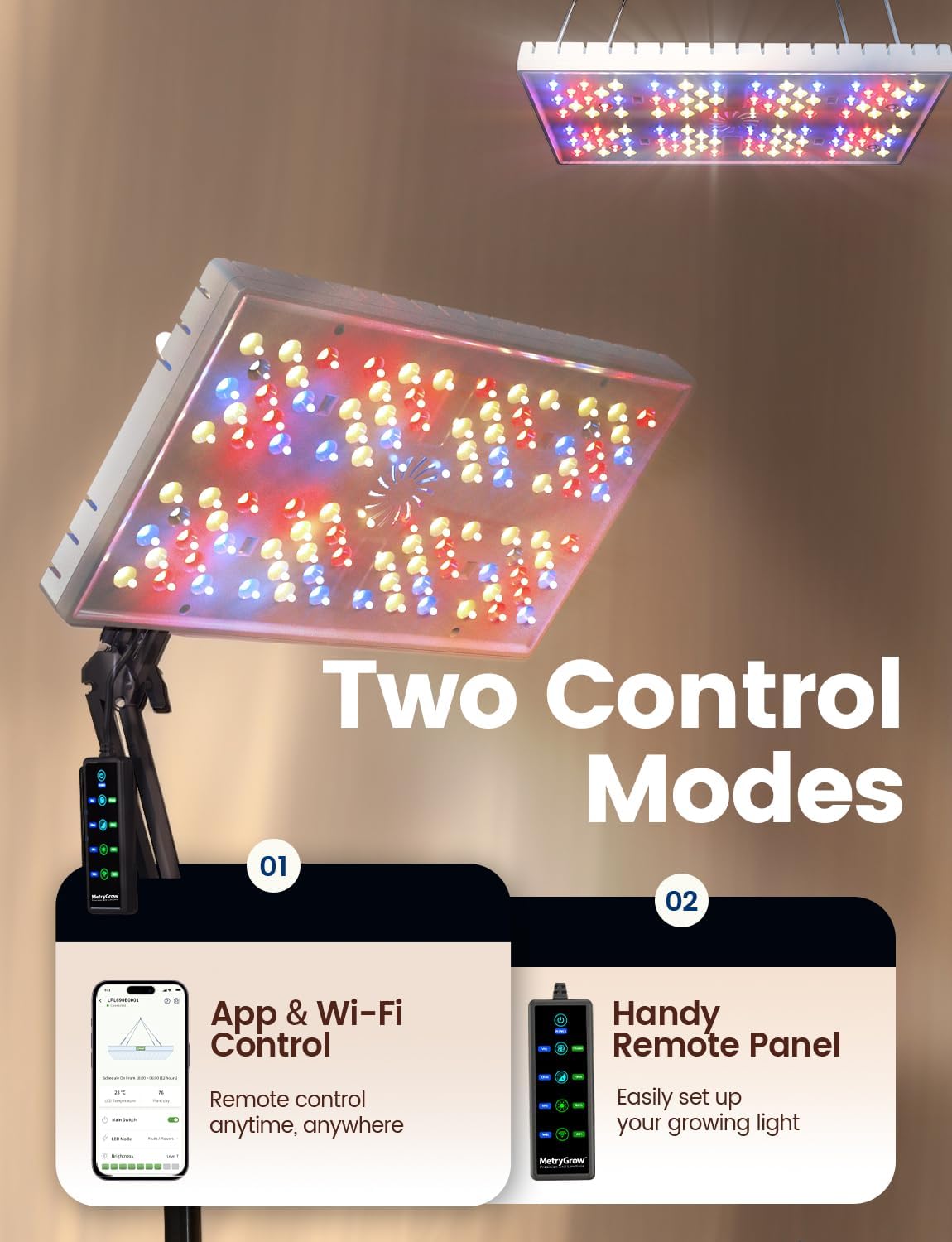 Grow Lights for Indoor Plants, [Smart APP & Expansive 2x2 Ft Coverage] Genuine 48Watt LED Full Spectrum Standing/Hanging Growing Plant Lamps, 8-Level Brightness, 270°Folding, 360°Rotation