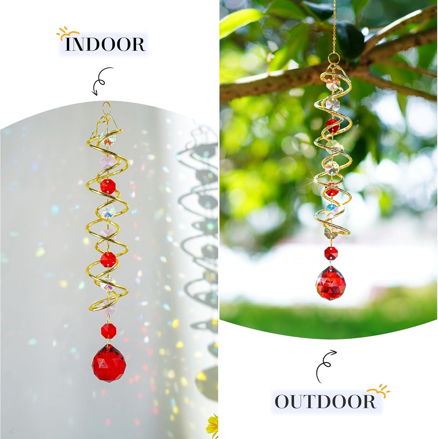 H&D HYALINE & DORA 20.5in Crystal Suncatcher Gazing Ball Spiral Tail,Wind Spinner Sun Catcher with Octagonal Beads,Sun Catchers Window Hanging for Outdoor Garden Decor