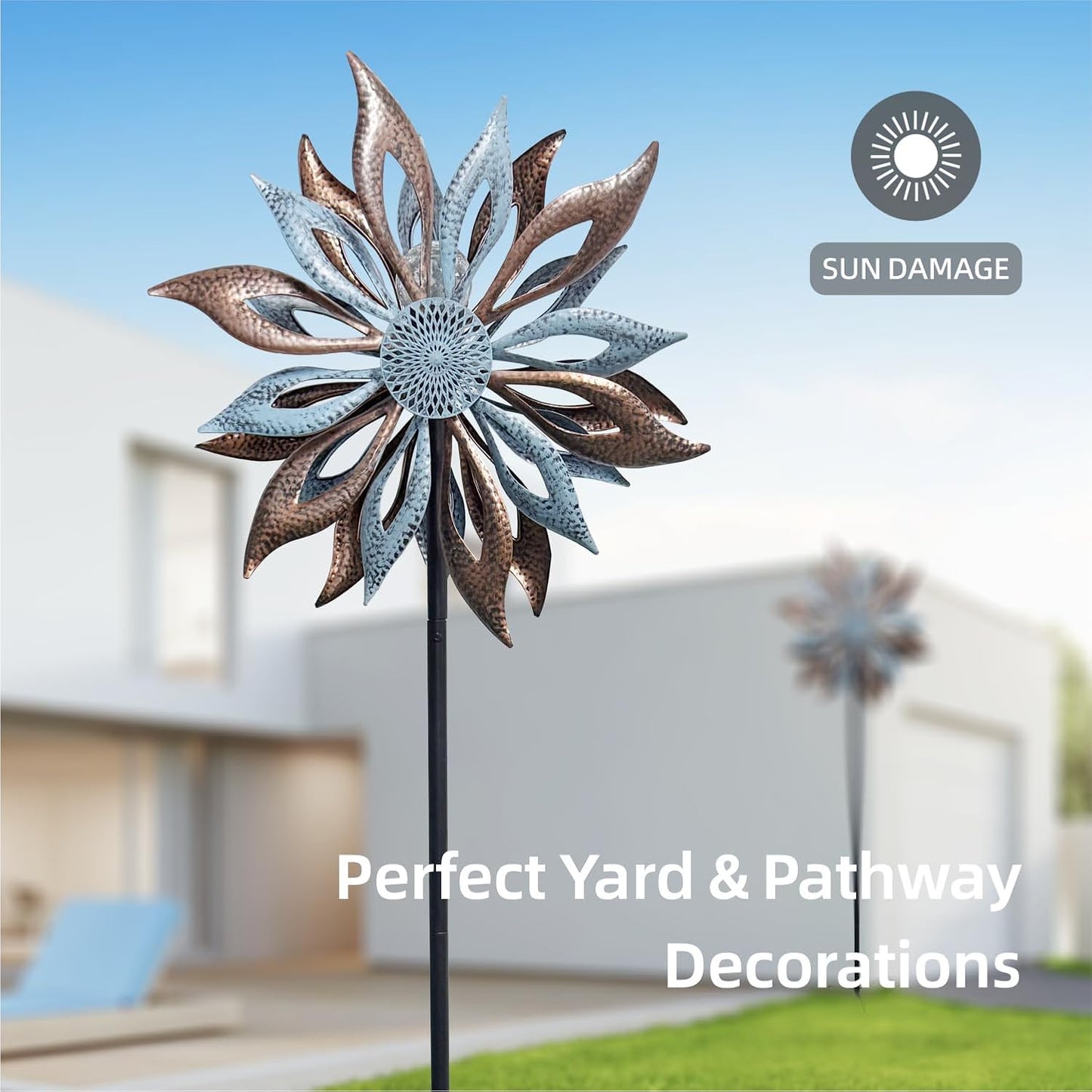 Outdoor Wind Spinner with Garden Stake 62.99" Metal Two-Way Wind Sculptures Solar Color Changing Lights Large Windmills for Garden,Patio,Yard,Lawn Decor Gifts Blade