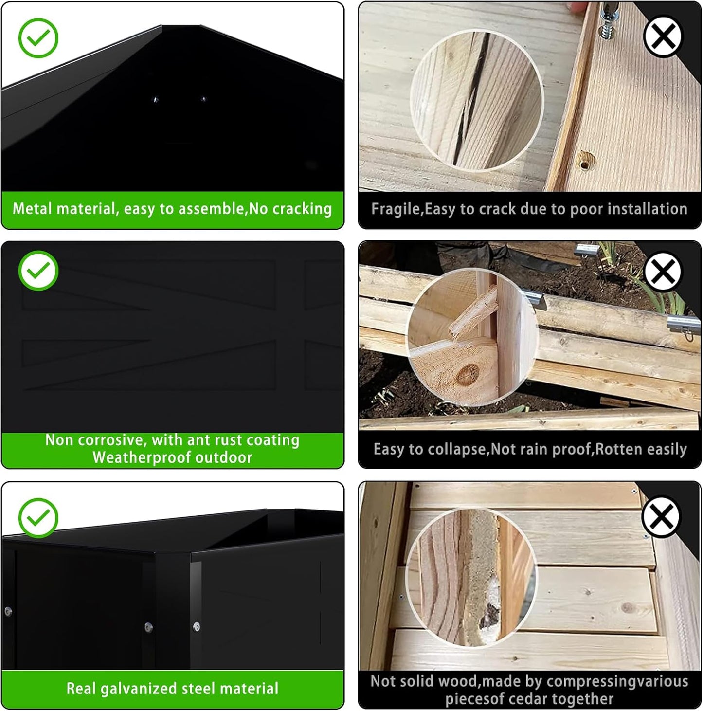 Raised Garden Bed with Detachable Tall Legs Elevated Metal Planter Box for Growing Fresh Herbs Vegetables Flowers Succulents&Other Plants for Outdoor Backyard Patio Deck Balcony Black