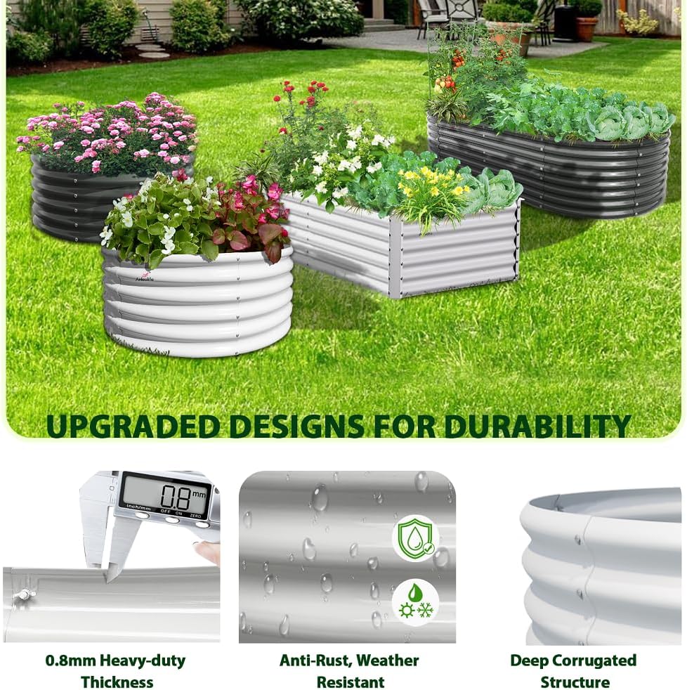 ANLEOLIFE 6-Pack Galvanized Deep Root Raised Garden Beds - 4X4ft & 8X4ft & 6X2ft Sizes - Outdoor for Vegetables, Flowers, Herbs