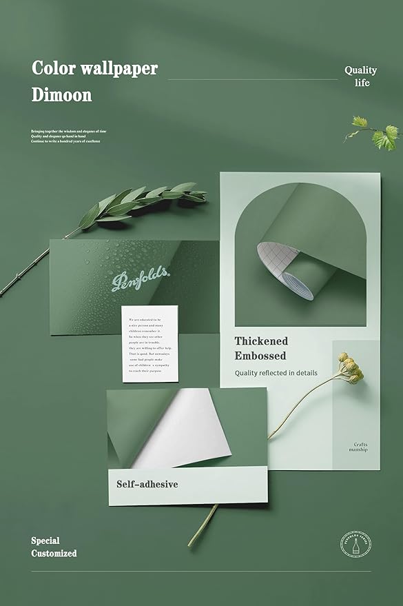 Dimoon 590''x23.6'' Green Peel and Stick Wallpaper Contact Paper Modern Self Adhesive Wall Paper Removable Renter Friendly Textured Solid Color Shelf Cabinet Vinyl Roll (590''x23.6'',Dark Green)