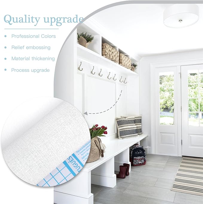 Dimoon 236''x17.7'' White Thicken Peel and Stick Wallpaper Contact Paper Modern Self Adhesive Wall Paper Removable Renter Friendly Textured Solid Color Vinyl Roll (236''x17.7'',White Thicken)