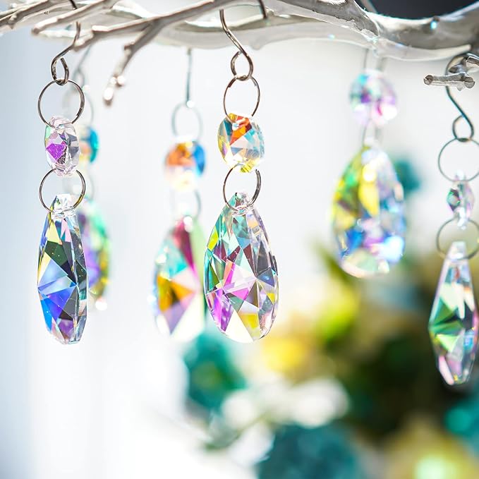 20 Pieces 38mm Crystal Prisms Chandelier Rounded Pear Ornament Pendants Crystal Beads Hanging Glass Crystal Chandelier Prisms for Wedding Party Tree Garlands Decoration DIY Jewelry