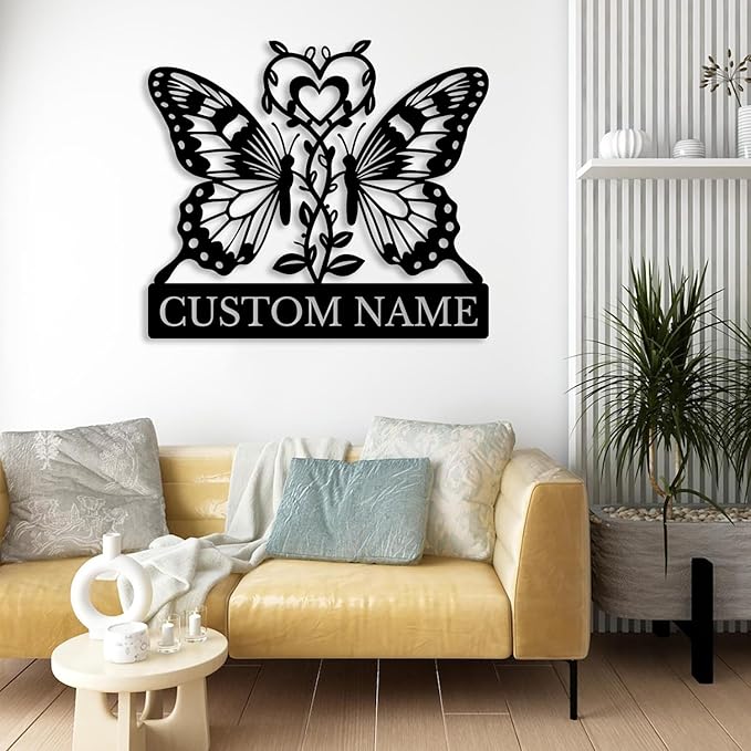Custom Butterfly Metal Sign,Personalized Butterfly House Number Signs,Personalized Gardener Name Sign,Garden Patio Wall Decor (Style-6)