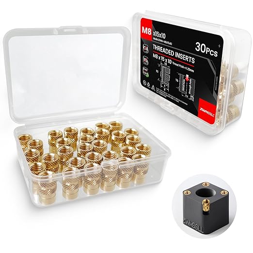 M8 Threaded Inserts-30 Pieces M8x15x10 Heat-Set Insert Brass Knurled Nuts Big Size for 3D Printing Components and Plastic Parts