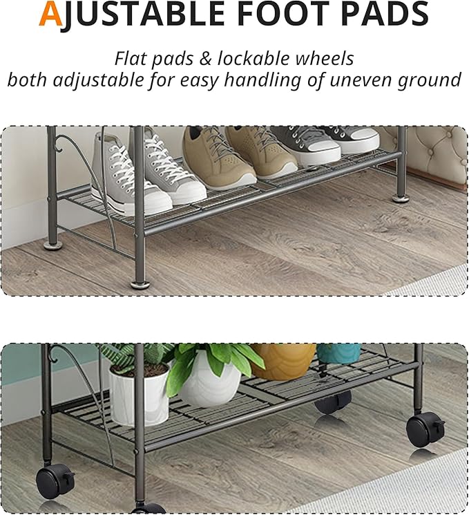 4 Tier Metal Plant Stand with wheels rack, Heavy Duty Metal Plant Shelf for Indoor/Outdoor Living Room, Balcony, Garden, Black