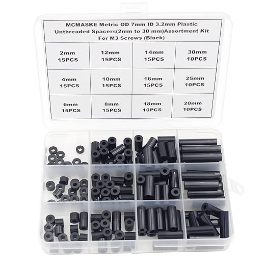 Metric OD 7mm ID 3.2mm Plastic Unthreaded Spacers(2mm to 30 mm) Assortment Kit for M3 Screws;Clearance Spacers;Round Spacers(Black)