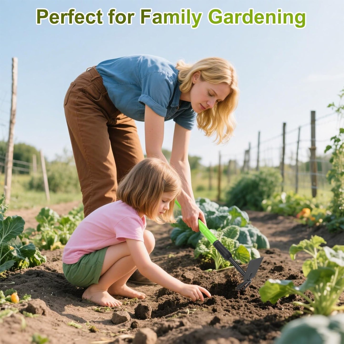 Telescopic Garden Hoe, Dual-Head Weeding and Cultivating Tool with Adjustable Handle, Lightweight Outdoor Hand Hoe for Raised Beds, Flower Planting, Camping, and Backyard Gardening