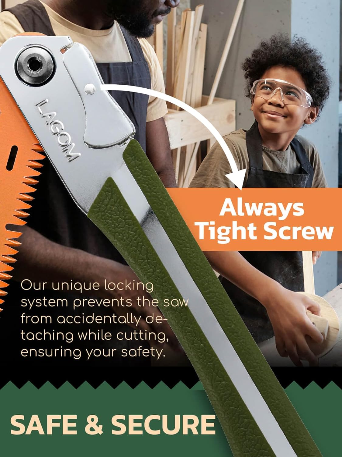 LAGOM Folding Camp Saw for Cutting Branches, 8.2" Straight Blade | SK5 Steel, Ergonomic Handle, One-Hand Use, Secure Lock | Foldable Pruning Tool for Camping, Gardening, Survival, Kayaking, Outdoors