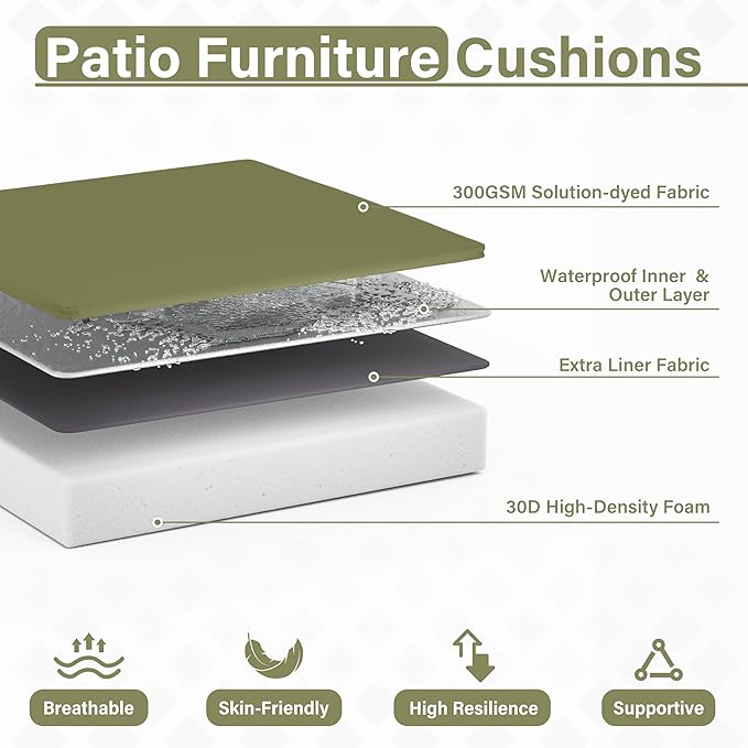 Patio Chair Cushions 17 X 16 X 3 Inch Waterproof Outdoor Seat Cushions for Patio Furniture, Outdoor Sofa Couch Pads with Ties & Handle, Set of 2, Light Green