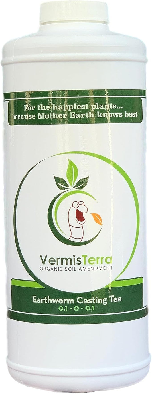 Worm Tea for Gardening and Composting - 32oz Quart - Organic Earthworm Soil Enhancer - Vermicompost Fertilizer - Increase Yields, Boost Growth - Vegetables, Flowers, Fruit and Trees - Plant Probiotic