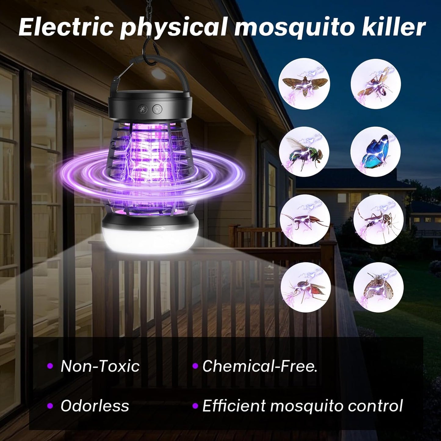 Upgraded Electric Fly Zapper,3 in 1 Bug Zapper Outdoor & Indoor, Electric Mosquito Killer Lamp with 2000V Grid & On/Off Switch, Mosquito Traps for Kitchen, Patio, Backyard, and More (Black)