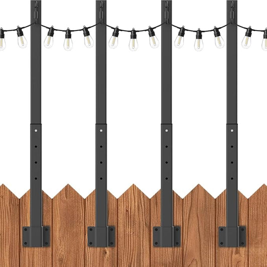 AILBTON 2.8FT 4 Pack Suspension Outdoor String Light Poles for Outside String Lights Hanging,with Clip and Holder,Light Post Mounting Stand for Patio Fence Wall Garden Backyard Deck