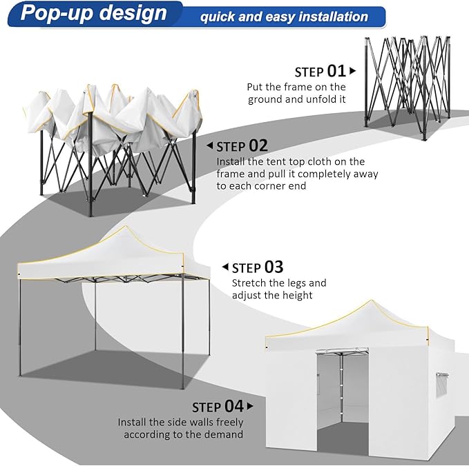 COBIZI 10x10 Heavy Duty Pop up Canopy Tent with 4 Removable Sidewalls, Ez Pop up Canopy with Portable Bag, Commercial Gazebo Waterproof Sunshade for All Weather Party Camp Stall Patio