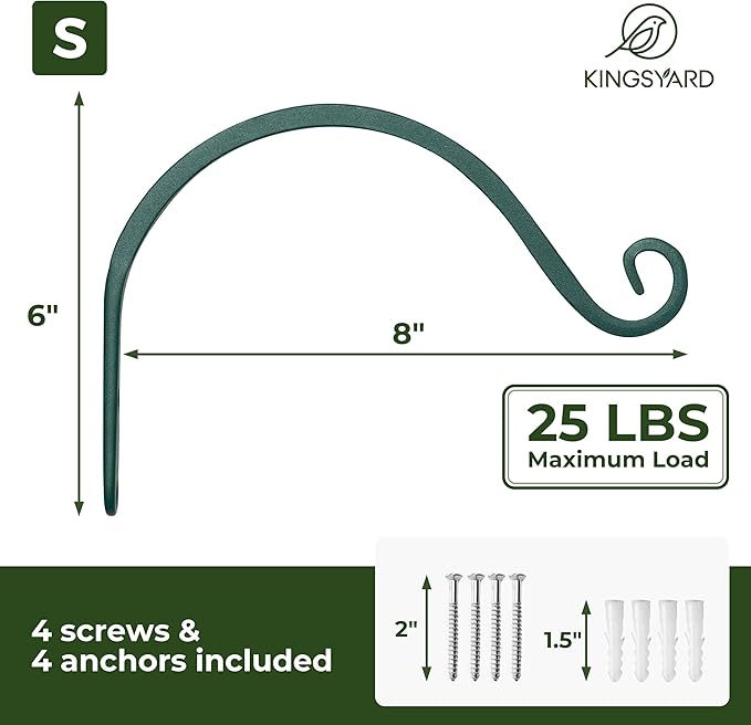 Kingsyard 2-Pack Wall Plant Hanger Outdoor - Heavy Duty Metal Hanging Bracket Hooks for Hanging Plant, Bird Feeders, Lanterns, Wind Chimes Outdoor & Indoor, 8-Inch/Green