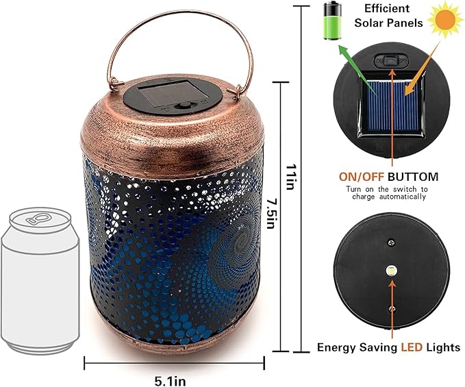 4 Pack Solar Lanterns Outdoor Hanging Lantern Metal Waterproof LED Lantern with Solar Powered Garden Patio Decorations Decor Lantern with Handle Christmas Gift Idea