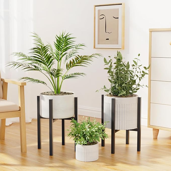 2-Pack Adjustable Metal Plant Stand Indoor Outdoor - Fits 8 to 12 Inches Pots - Mid Century Modern Planter Stand Black Flower Pot Holder Home Decor for Gardening Gifts