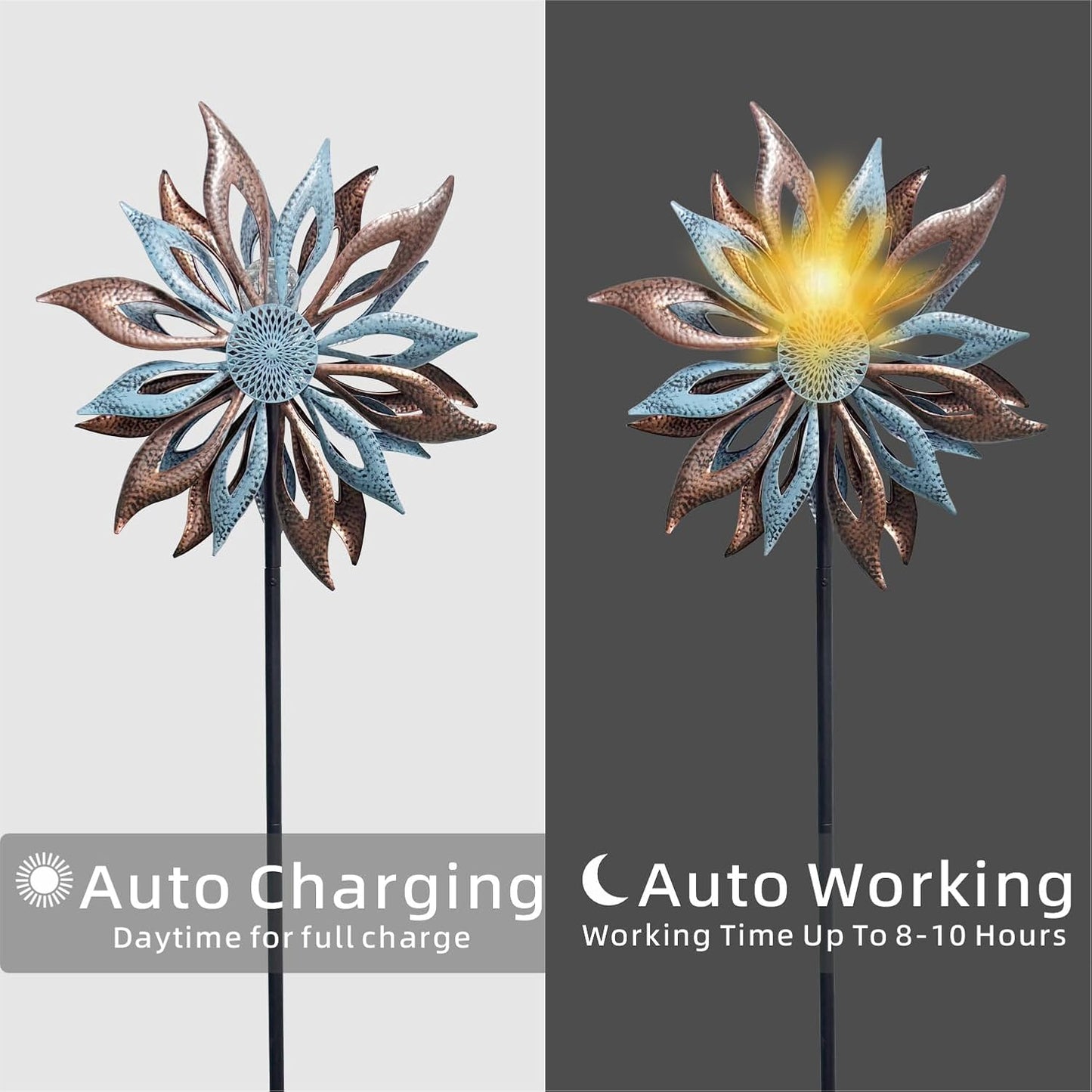 Outdoor Wind Spinner with Garden Stake 62.99" Metal Two-Way Wind Sculptures Solar Color Changing Lights Large Windmills for Garden,Patio,Yard,Lawn Decor Gifts Blade
