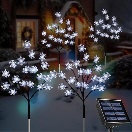 4-Pack 80LED Solar Snowflake Stake Lights - 8 Modes, Waterproof Outdoor Christmas Decorations for Garden, Yard, Pathway, Walkway