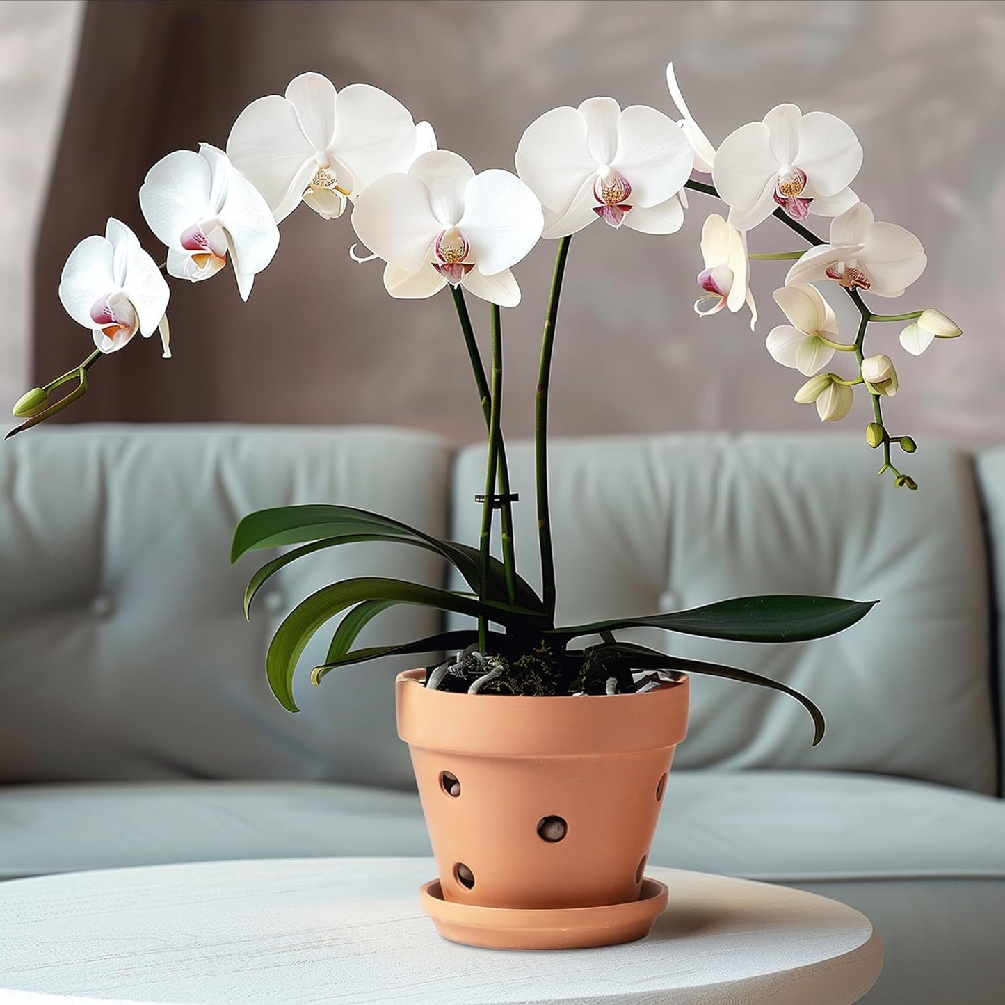 Clay Orchid Pots with Holes,Terracotta Orchid Pots with Drainage Holes & Saucer for Repotting 6 Inch, Orchid Planters for Indoor Plants