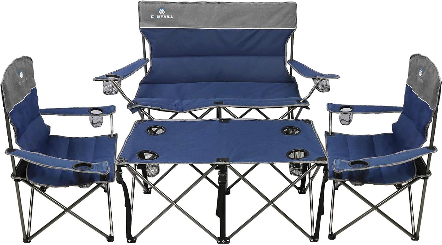 CAMPHILL Camping Chair Set of 3, Outdoor Folding Camping Chairs for Heavy People with Cup Holder & Carry Bag,Collapsible Chair Include One Sofa Chair and Two Single Chair,Support up to 500lbs