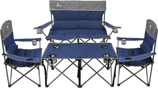 CAMPHILL Camping Chair Set of 3, Outdoor Folding Camping Chairs for Heavy People with Cup Holder & Carry Bag,Collapsible Chair Include One Sofa Chair and Two Single Chair,Support up to 500lbs