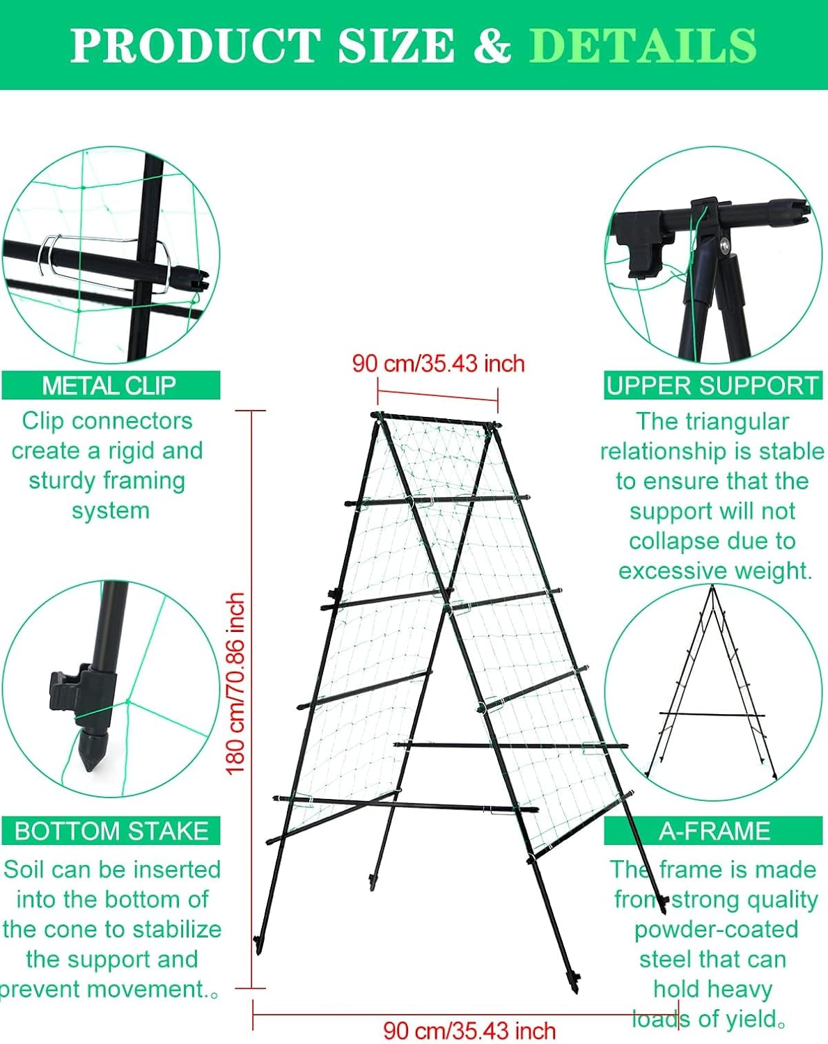 6×3 Feet Garden Trellis for Climbing Plants, Kalolary A-Frame Garden Cucumber Grow Trellises Rustproof Metal Potted Plant Climbing Support for Indoor Outdoor Vegetable Fruits Vines Support