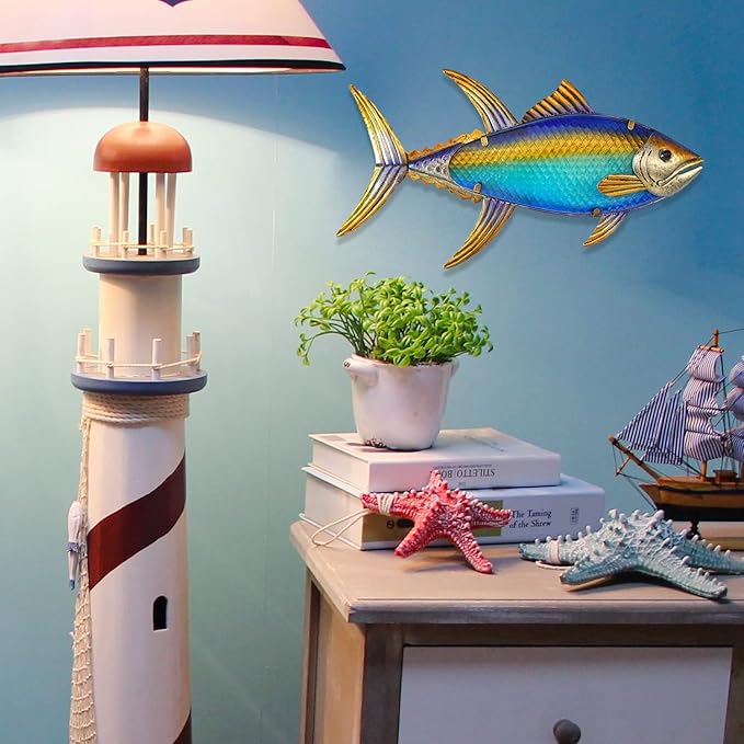LIFFY Metal Fish Wall Decor Fish Metal Wall Art Hanging Metal Outdoor Wall Art for Outdoor Ocean Beach Sea Pool Decor