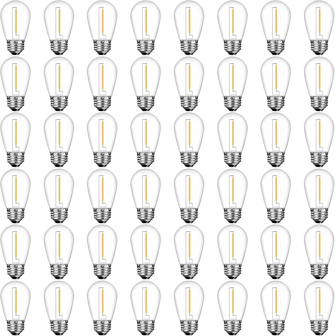 48 Pack Shatterproof LED Replacement Bulbs for Outdoor String Lights, S14 Edison Bulbs for Patio String Lights Outdoor Waterproof, Warm White 2200K, Dimmable, E26 Standard Base